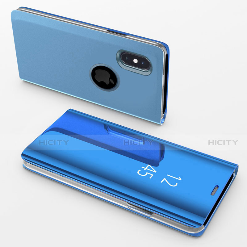 Funda de Cuero Cartera con Soporte Espejo Carcasa L02 para Apple iPhone X Azul