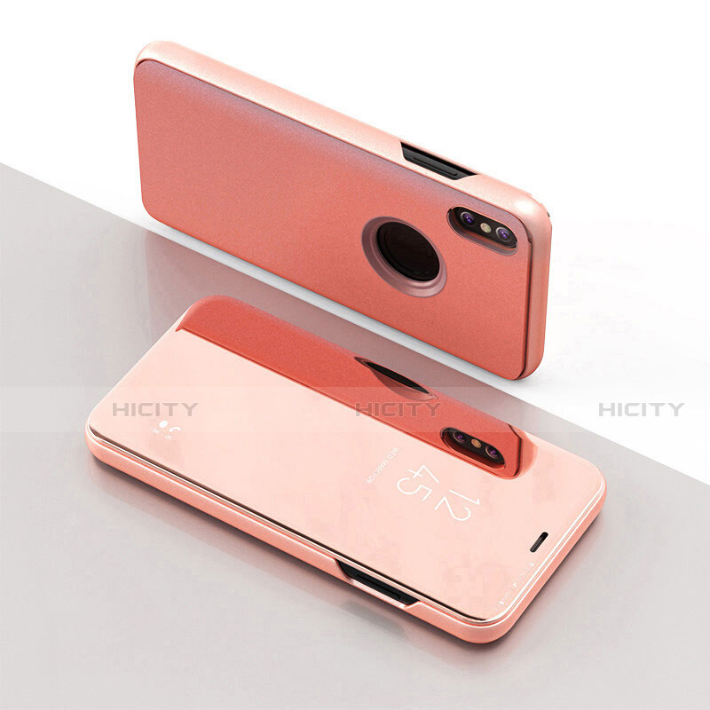 Funda de Cuero Cartera con Soporte Espejo Carcasa L02 para Apple iPhone Xs Oro Rosa