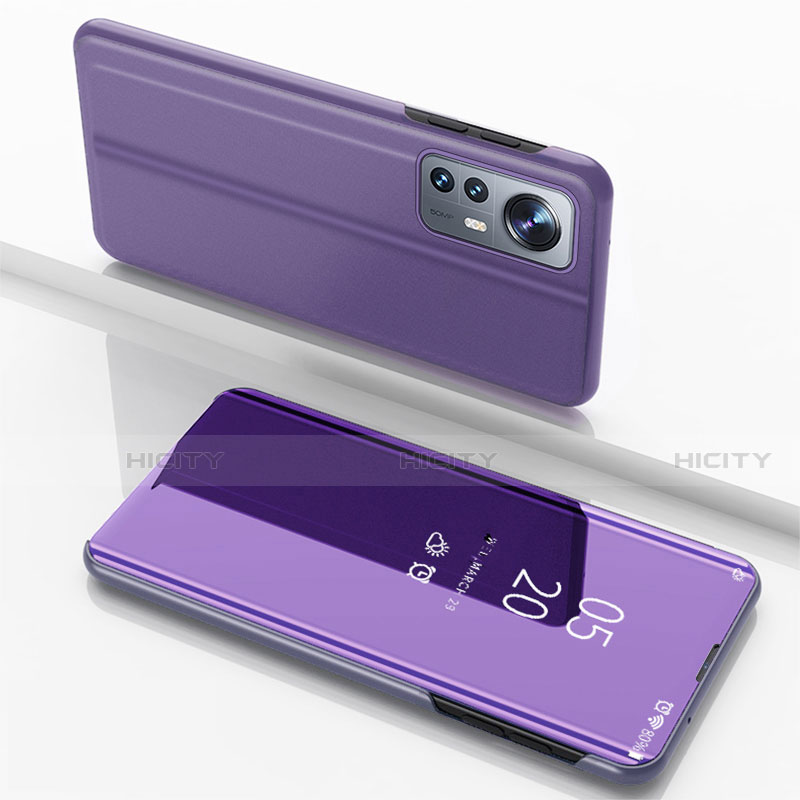 Funda de Cuero Cartera con Soporte Espejo Carcasa L04 para Xiaomi Mi 12 5G Purpura Claro