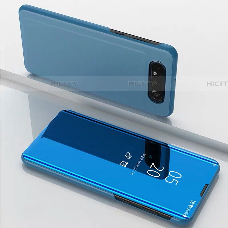 Funda de Cuero Cartera con Soporte Espejo Carcasa M01 para Samsung Galaxy A80 Azul