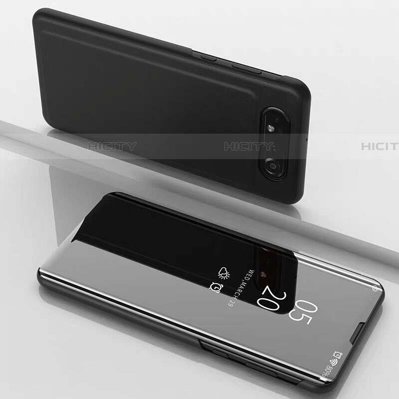 Funda de Cuero Cartera con Soporte Espejo Carcasa M01 para Samsung Galaxy A80 Negro