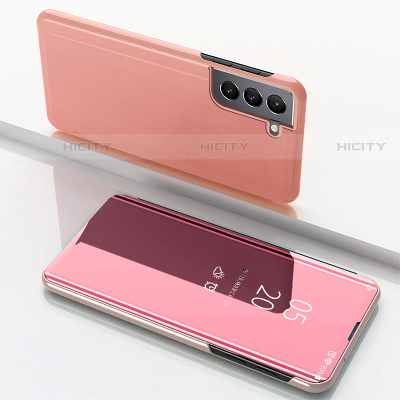 Funda de Cuero Cartera con Soporte Espejo Carcasa M01 para Samsung Galaxy S21 Plus 5G Oro Rosa
