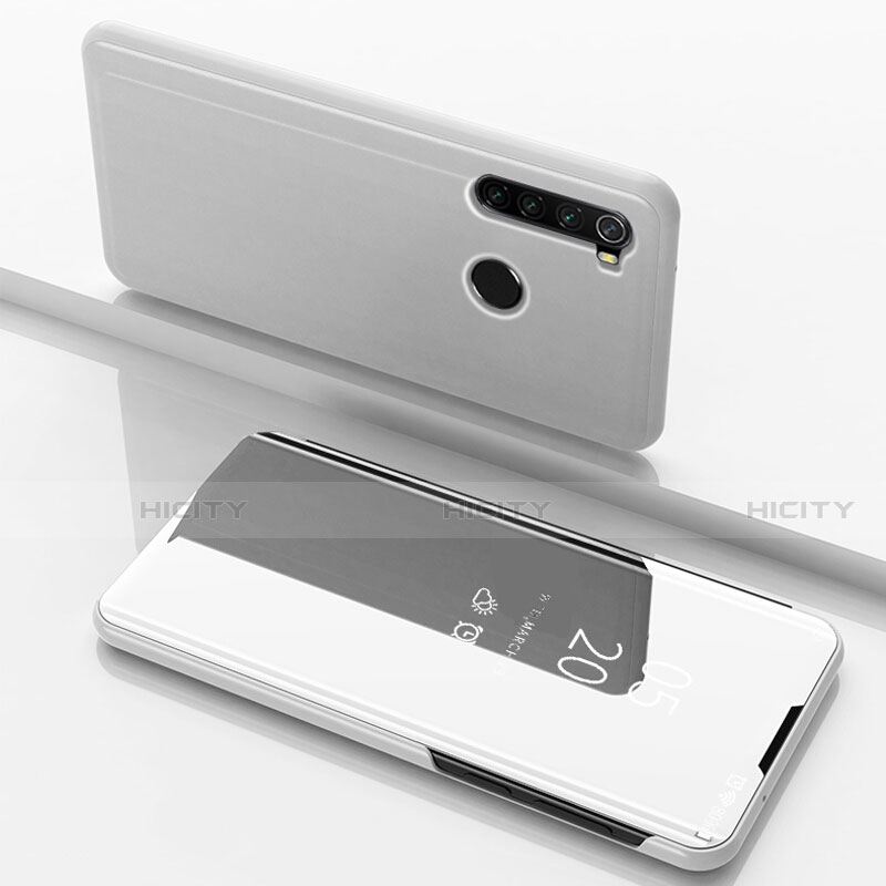 Funda de Cuero Cartera con Soporte Espejo Carcasa M01 para Xiaomi Redmi Note 8T Plata