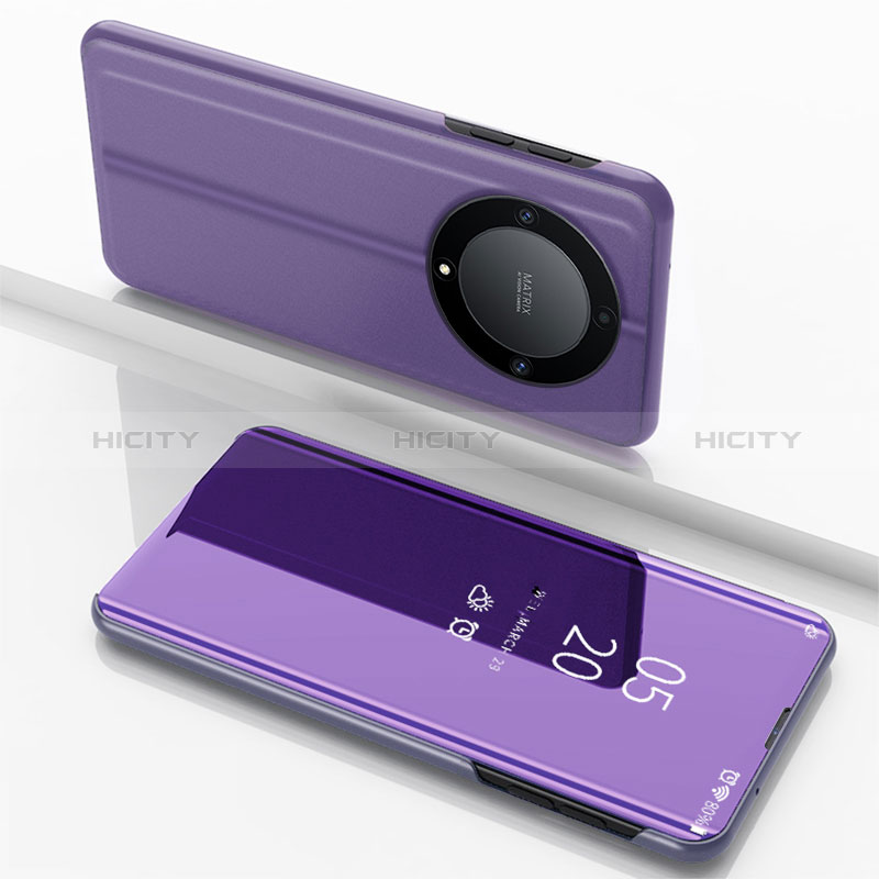 Funda de Cuero Cartera con Soporte Espejo Carcasa para Huawei Honor Magic6 Lite 5G Purpura Claro