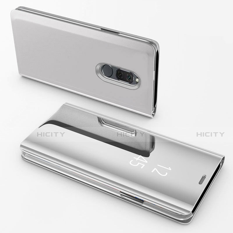 Funda de Cuero Cartera con Soporte Espejo Carcasa para Huawei Mate 10 Lite Plata