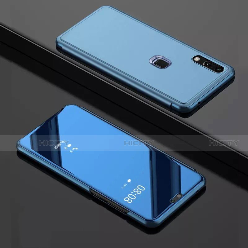 Funda de Cuero Cartera con Soporte Espejo Carcasa para Huawei Y7 (2019) Azul