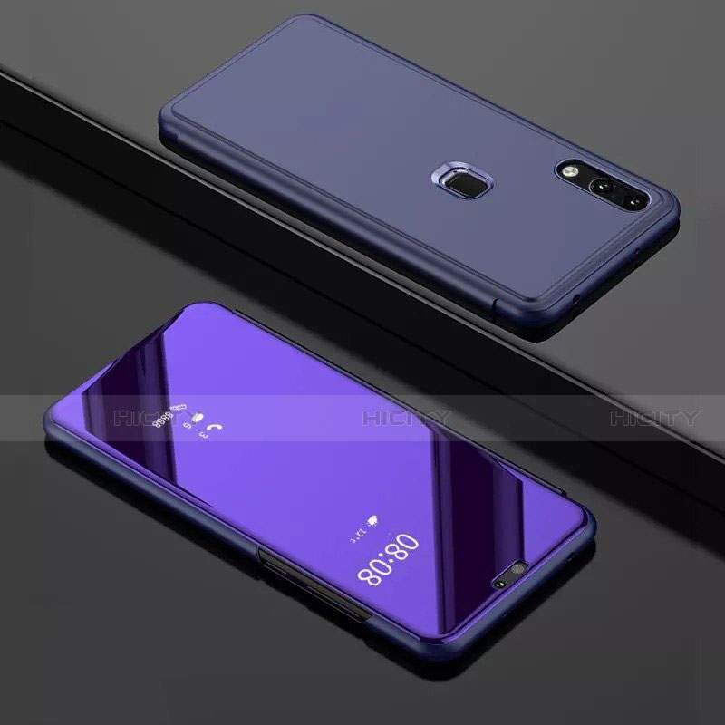 Funda de Cuero Cartera con Soporte Espejo Carcasa para Huawei Y7 Pro (2019) Morado