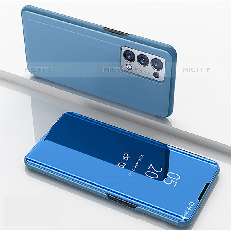 Funda de Cuero Cartera con Soporte Espejo Carcasa para Oppo Reno6 Pro+ Plus 5G Azul