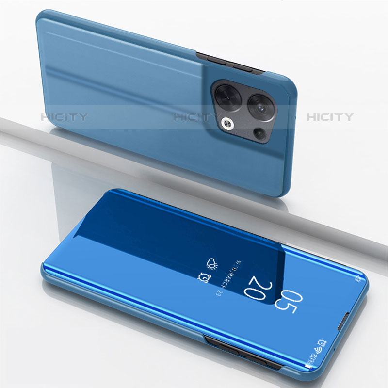 Funda de Cuero Cartera con Soporte Espejo Carcasa para Oppo Reno8 Pro 5G Azul