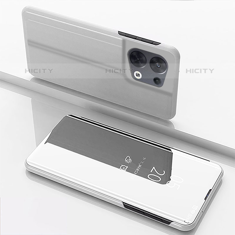 Funda de Cuero Cartera con Soporte Espejo Carcasa para Oppo Reno8 Pro+ Plus 5G Plata