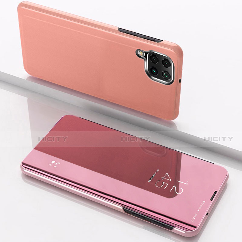Funda de Cuero Cartera con Soporte Espejo Carcasa para Samsung Galaxy A12 Oro Rosa