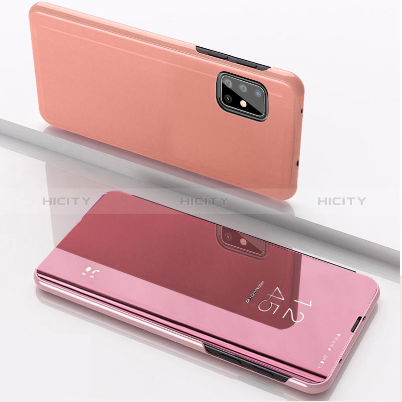 Funda de Cuero Cartera con Soporte Espejo Carcasa para Samsung Galaxy A71 5G Oro Rosa