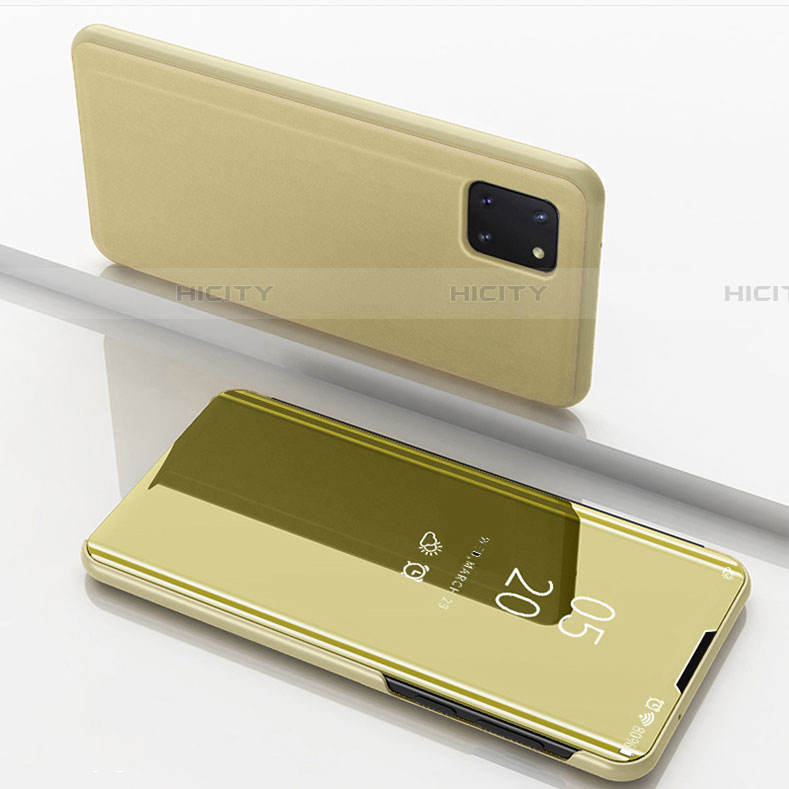 Funda de Cuero Cartera con Soporte Espejo Carcasa para Samsung Galaxy A81 Oro