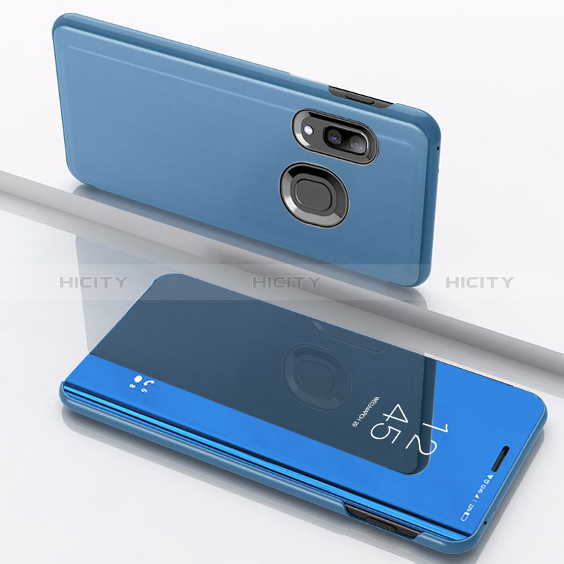 Funda de Cuero Cartera con Soporte Espejo Carcasa para Samsung Galaxy M01s Azul
