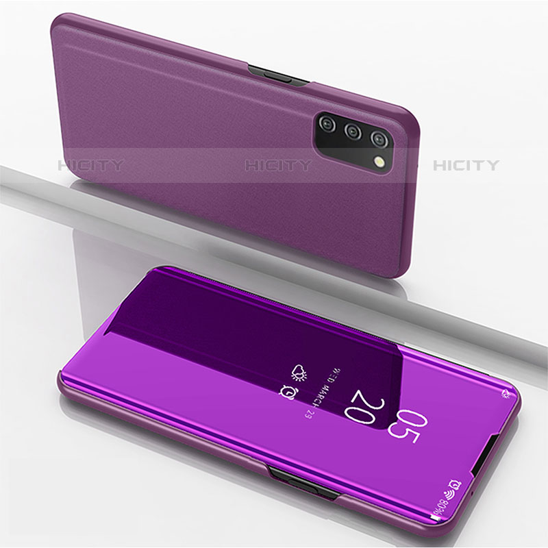 Funda de Cuero Cartera con Soporte Espejo Carcasa para Samsung Galaxy M02s Purpura Claro