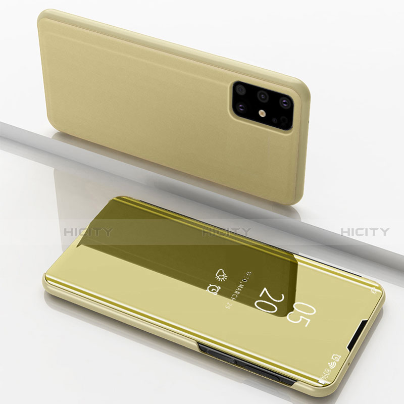 Funda de Cuero Cartera con Soporte Espejo Carcasa para Samsung Galaxy M51 Oro
