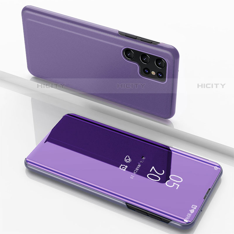 Funda de Cuero Cartera con Soporte Espejo Carcasa para Samsung Galaxy S22 Ultra 5G Morado