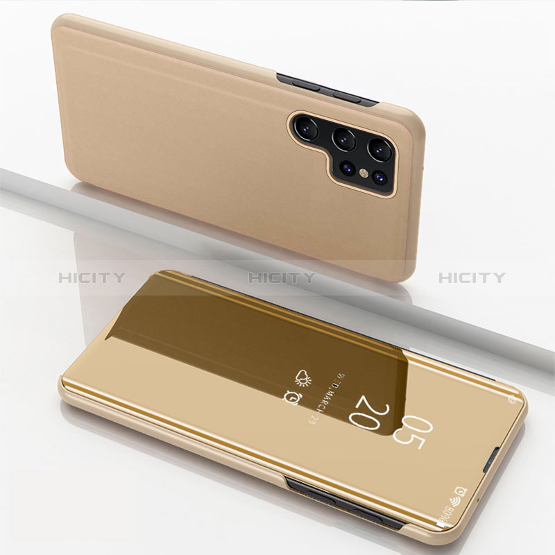 Funda de Cuero Cartera con Soporte Espejo Carcasa para Samsung Galaxy S24 Ultra 5G Oro
