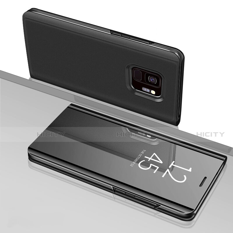 Funda de Cuero Cartera con Soporte Espejo Carcasa para Samsung Galaxy S9 Negro