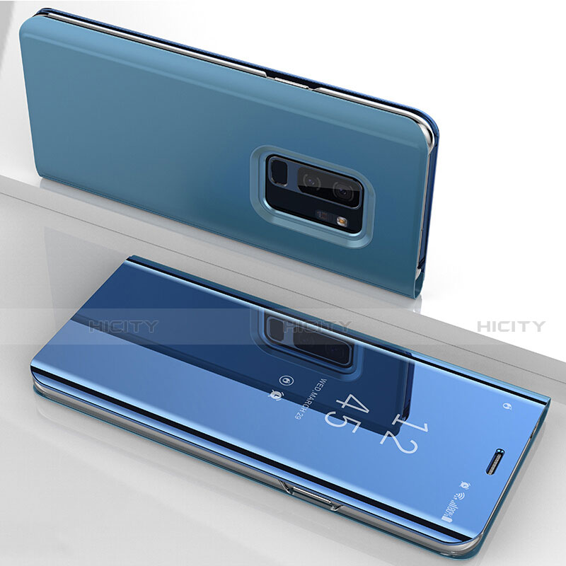 Funda de Cuero Cartera con Soporte Espejo Carcasa para Samsung Galaxy S9 Plus Azul
