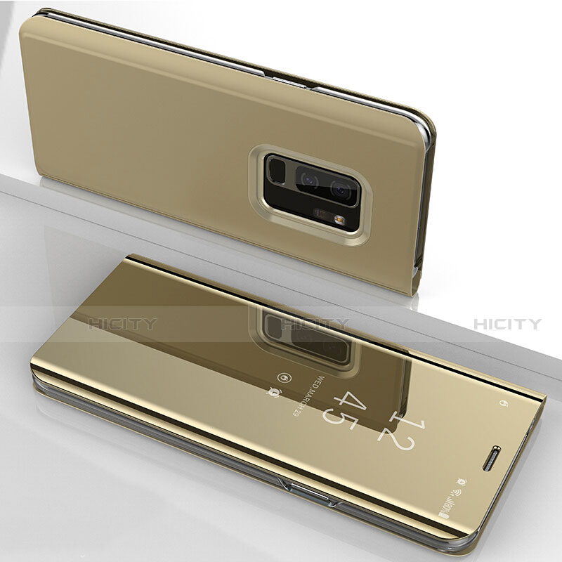 Funda de Cuero Cartera con Soporte Espejo Carcasa para Samsung Galaxy S9 Plus Oro