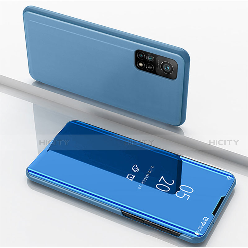 Funda de Cuero Cartera con Soporte Espejo Carcasa para Xiaomi Mi 10T 5G Azul