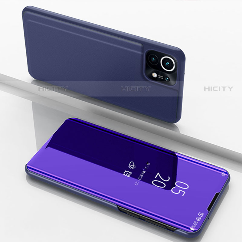 Funda de Cuero Cartera con Soporte Espejo Carcasa para Xiaomi Mi 11 5G Azul Real