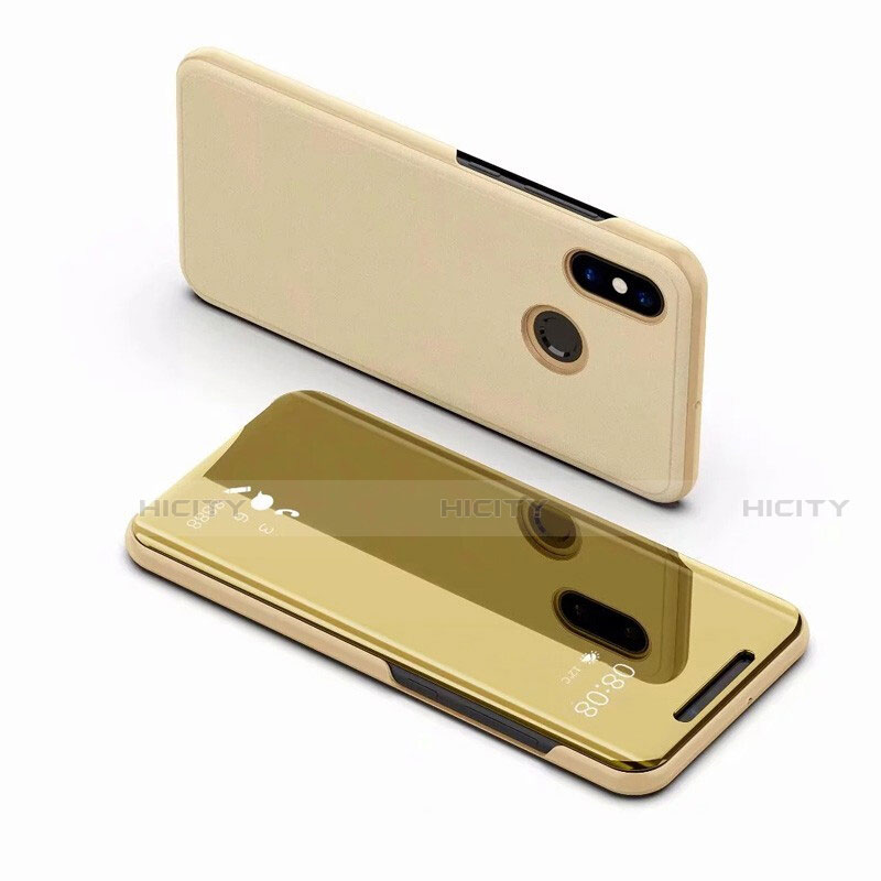 Funda de Cuero Cartera con Soporte Espejo Carcasa para Xiaomi Mi 8 Oro
