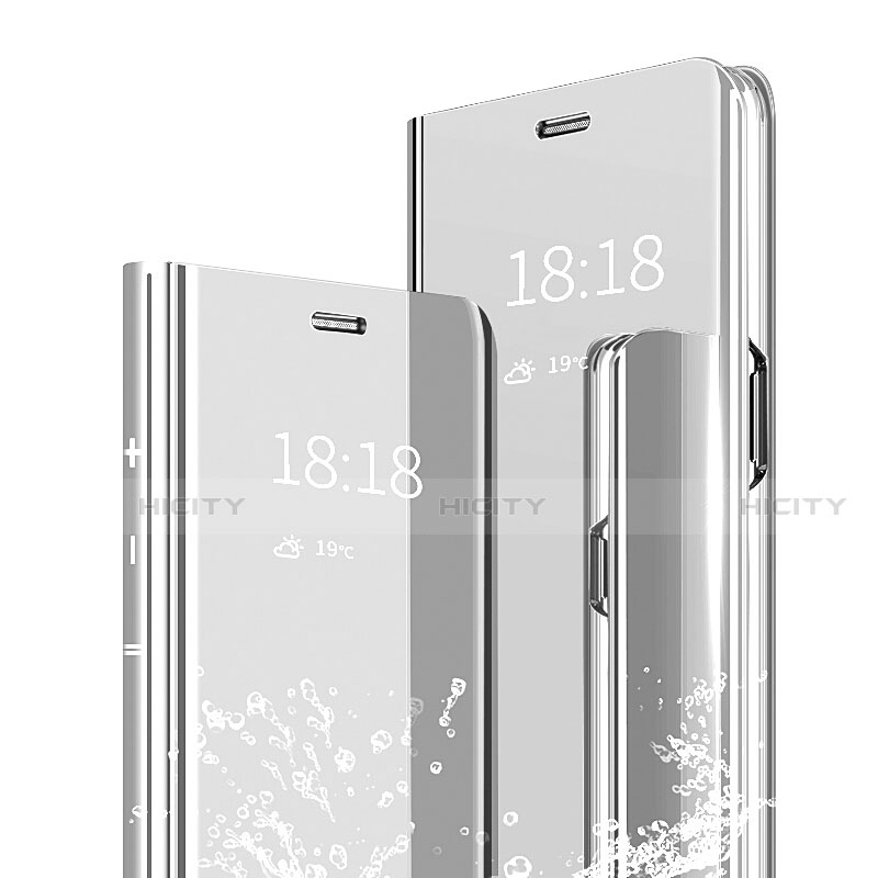 Funda de Cuero Cartera con Soporte Espejo Carcasa para Xiaomi Mi 9 SE Plata