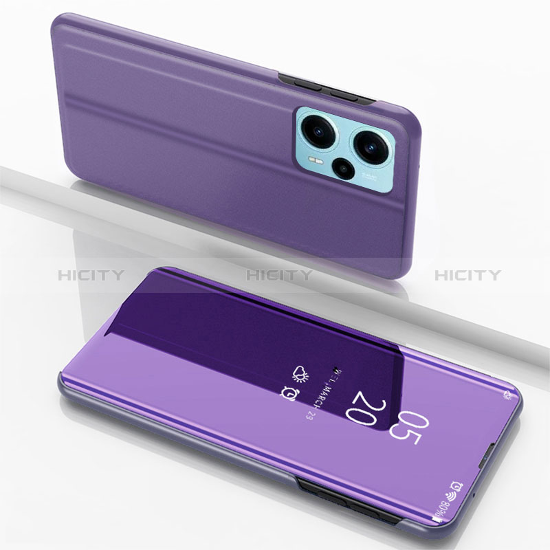 Funda de Cuero Cartera con Soporte Espejo Carcasa para Xiaomi Poco F5 5G Purpura Claro