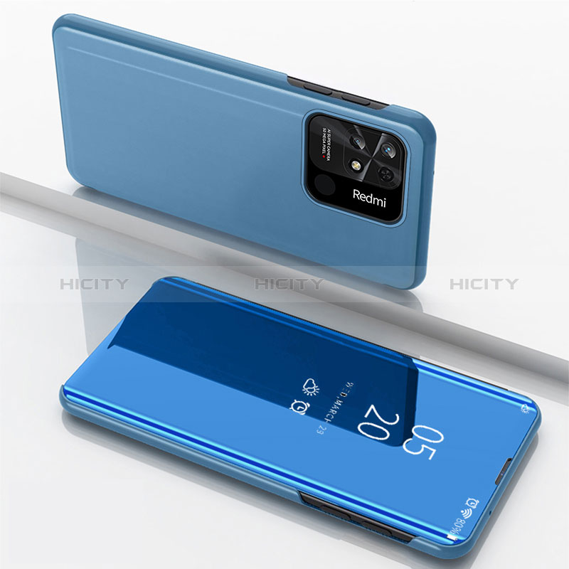 Funda de Cuero Cartera con Soporte Espejo Carcasa para Xiaomi Redmi 10 India Azul