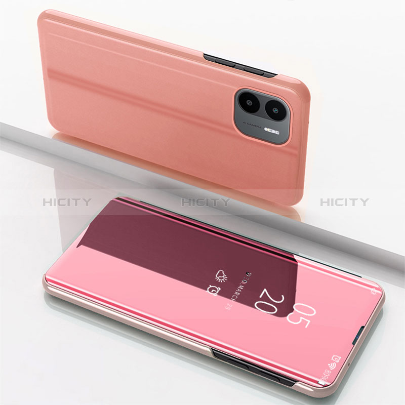 Funda de Cuero Cartera con Soporte Espejo Carcasa para Xiaomi Redmi A2 Plus Oro Rosa