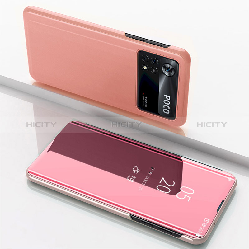 Funda de Cuero Cartera con Soporte Espejo Carcasa para Xiaomi Redmi Note 11E Pro 5G Oro Rosa