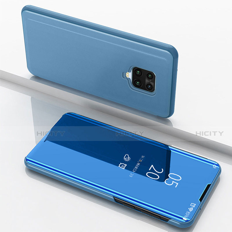 Funda de Cuero Cartera con Soporte Espejo Carcasa para Xiaomi Redmi Note 9 Pro Azul