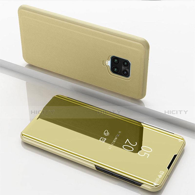 Funda de Cuero Cartera con Soporte Espejo Carcasa para Xiaomi Redmi Note 9 Pro Oro