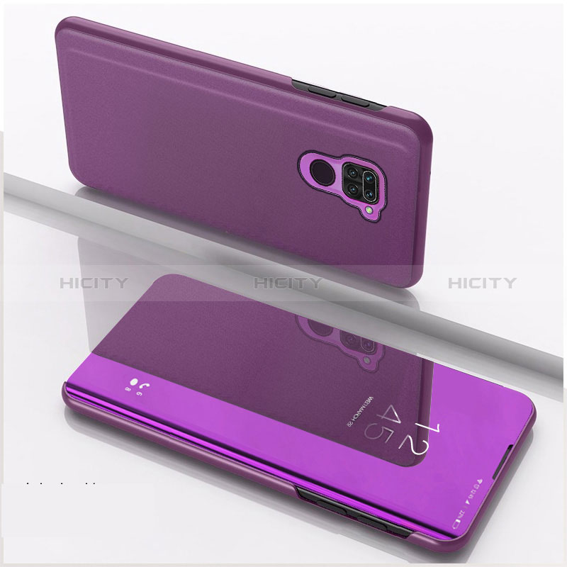 Funda de Cuero Cartera con Soporte Espejo Carcasa QH1 para Xiaomi Redmi Note 9 Morado