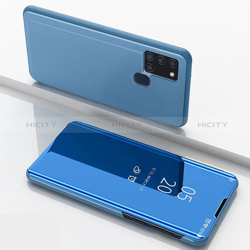 Funda de Cuero Cartera con Soporte Espejo Carcasa ZL1 para Samsung Galaxy A21s Azul