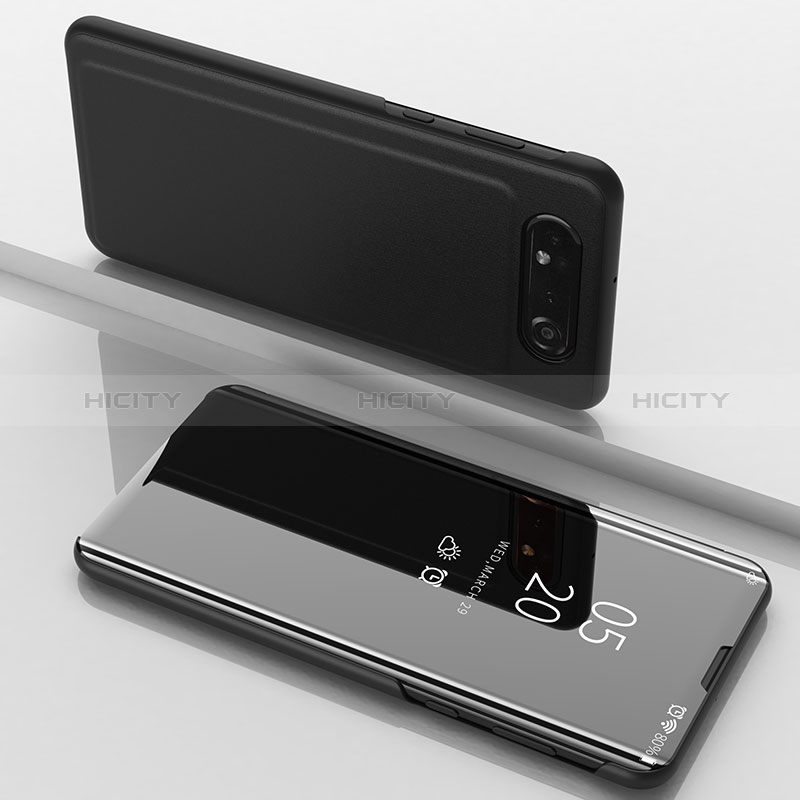 Funda de Cuero Cartera con Soporte Espejo Carcasa ZL1 para Samsung Galaxy A80 Negro