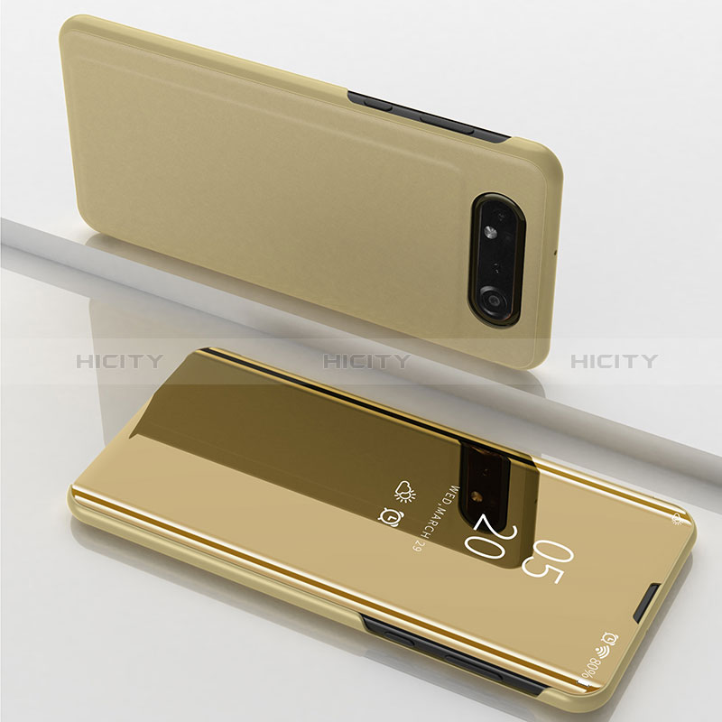 Funda de Cuero Cartera con Soporte Espejo Carcasa ZL1 para Samsung Galaxy A80 Oro