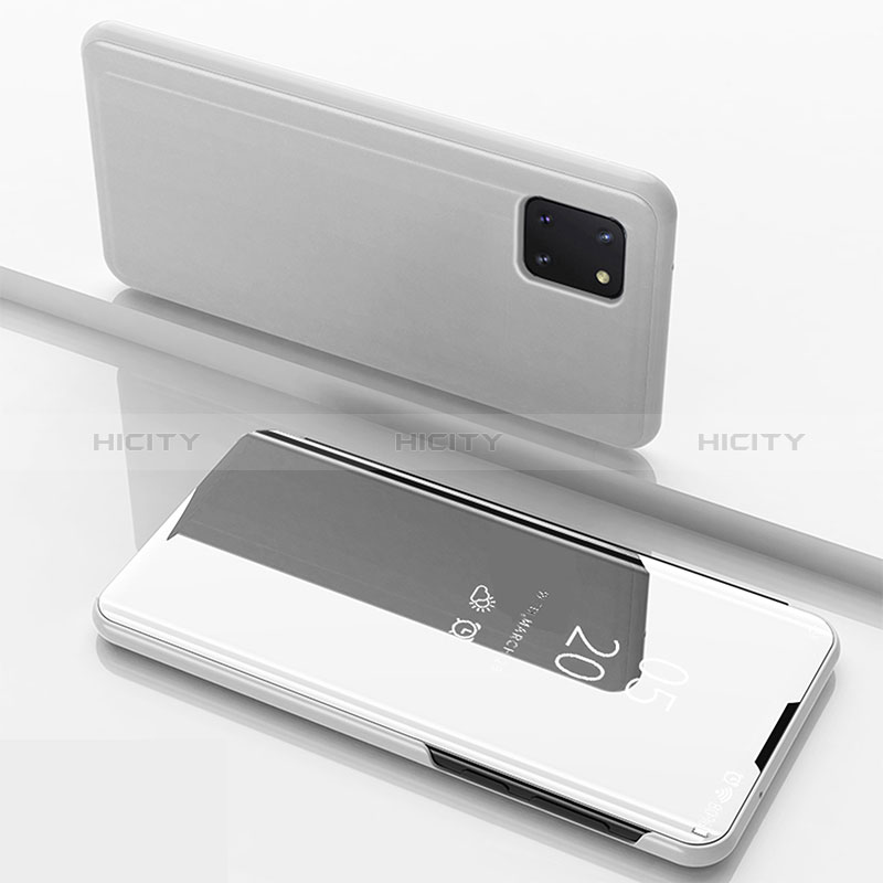 Funda de Cuero Cartera con Soporte Espejo Carcasa ZL1 para Samsung Galaxy A81 Plata