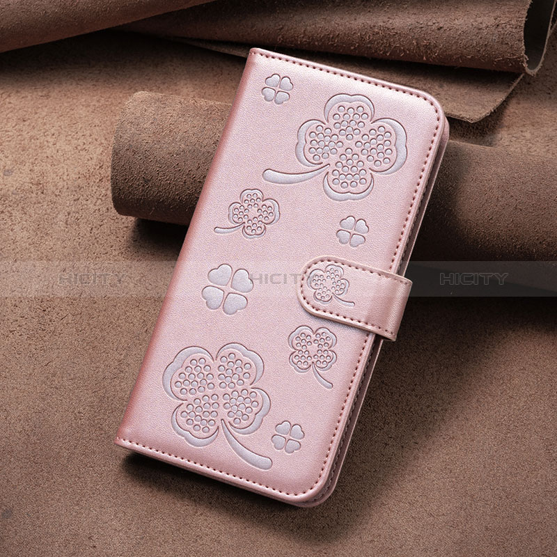 Funda de Cuero Cartera con Soporte Flores Carcasa BF1 para Oppo A15 Oro Rosa