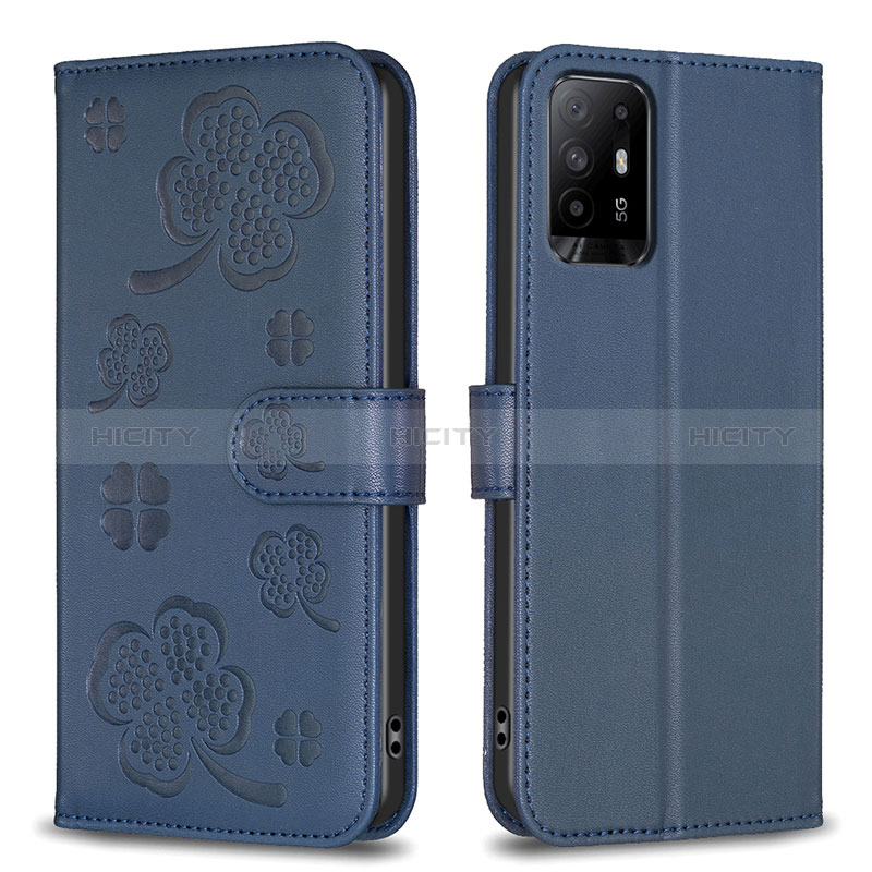 Funda de Cuero Cartera con Soporte Flores Carcasa BF1 para Oppo A94 5G Azul