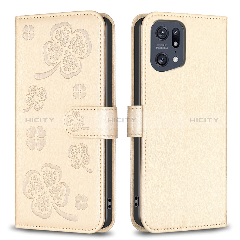 Funda de Cuero Cartera con Soporte Flores Carcasa BF1 para Oppo Find X5 Pro 5G