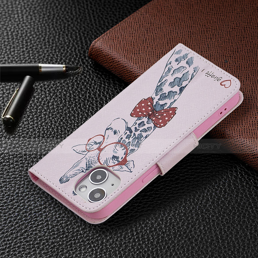 Funda de Cuero Cartera con Soporte Flores Carcasa L01 para Apple iPhone 13 Mini Rosa