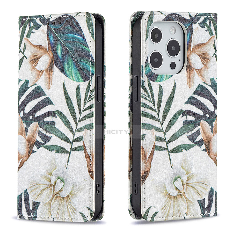 Funda de Cuero Cartera con Soporte Flores Carcasa L01 para Apple iPhone 13 Pro Max Multicolor