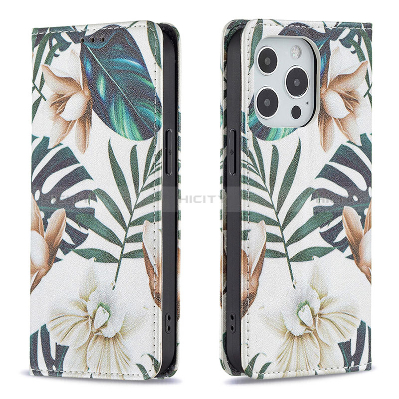 Funda de Cuero Cartera con Soporte Flores Carcasa L01 para Apple iPhone 14 Pro Max Multicolor