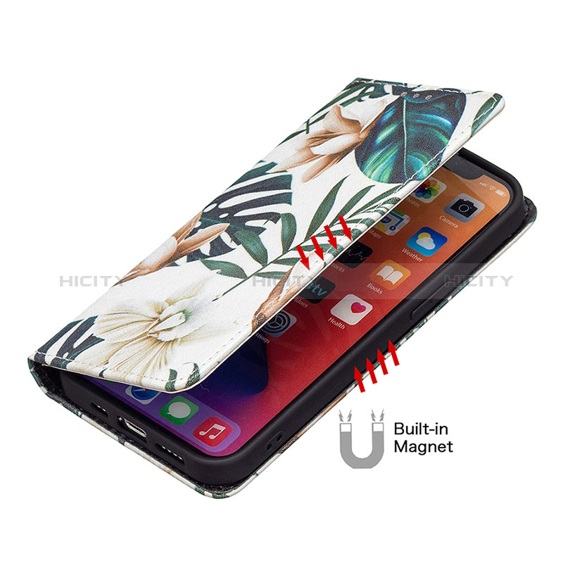 Funda de Cuero Cartera con Soporte Flores Carcasa L01 para Apple iPhone 14 Pro Max Multicolor