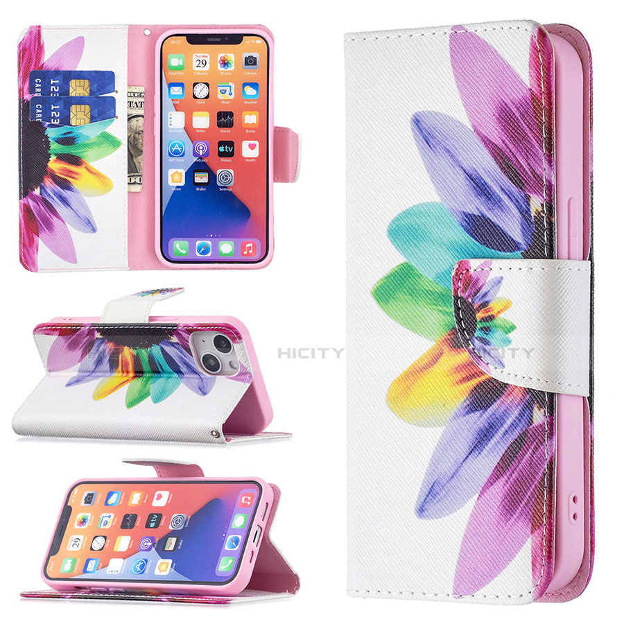 Funda de Cuero Cartera con Soporte Flores Carcasa L01 para Apple iPhone 14 Vistoso