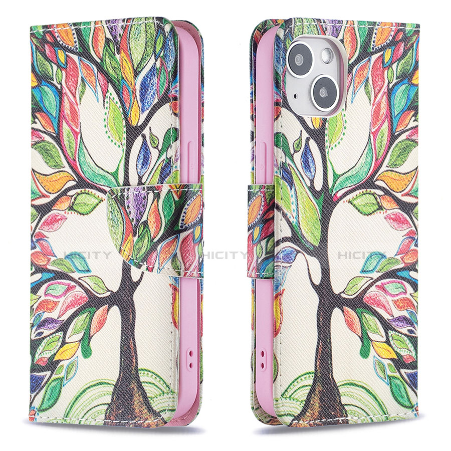 Funda de Cuero Cartera con Soporte Flores Carcasa L02 para Apple iPhone 13 Mini Multicolor