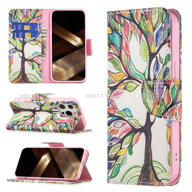 Funda de Cuero Cartera con Soporte Flores Carcasa L03 para Apple iPhone 14 Pro Max Multicolor